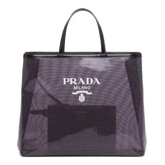 Prada Sequinned Logo Print Mesh Tote Bag NWT - Picture 2 of 15
